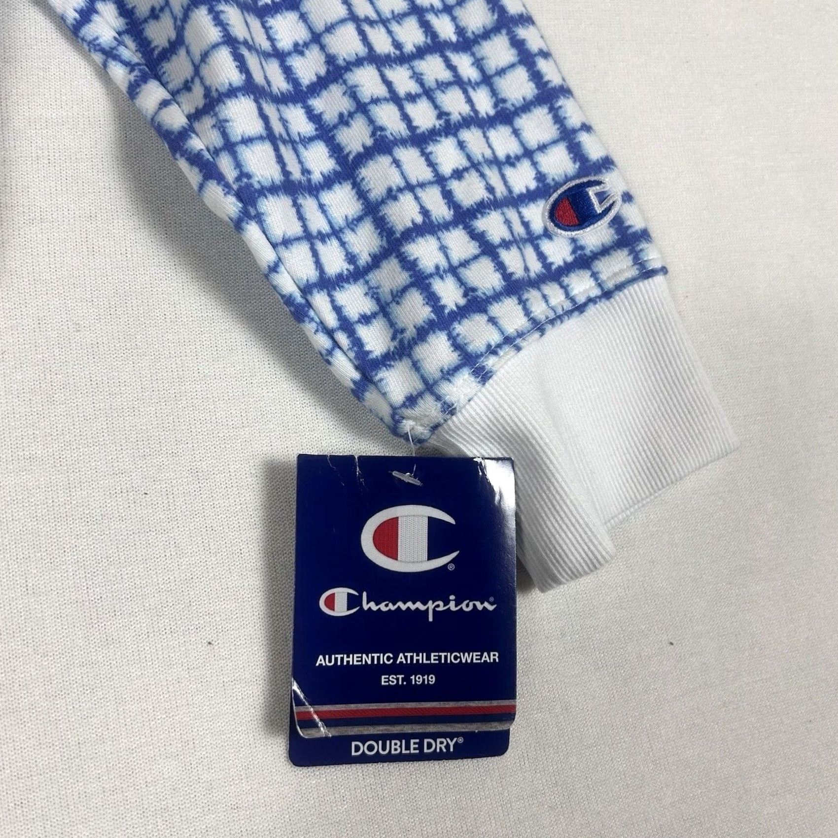 Champion Champion Women's XL Campus Pullover Hoodie Batik Blue Check Terry Crop Crew Neck Sweatshirt Hoodie, Activewear, 80s/90s Vibe, Regular Size, Women Size XL / US 12-14 / IT 48-50 - 2 Thumbnail