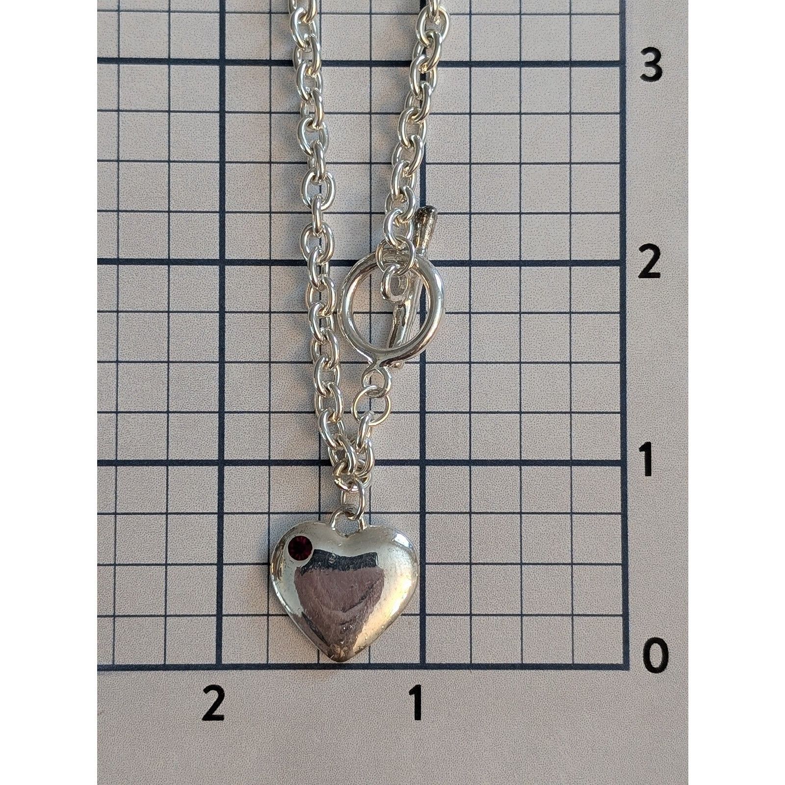 Vintage VTG 7" Silver-Tone Cable Chain Garnet Heart Charm Bracelet Size ONE SIZE - 7 Thumbnail