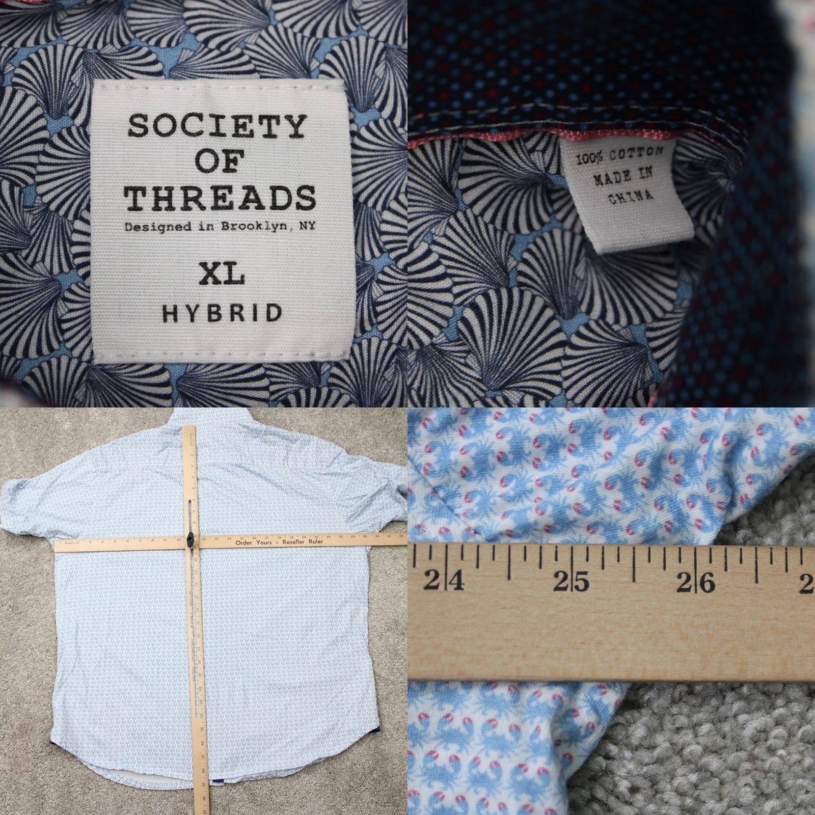 Vintage Society of Threads Shirt Mens XL Blue Crab All Over Print S/S Button-Up Graphic Print Casual Cotton Blend Twill Lightweight Breathable Non-Iron Size US XL / EU 56 / 4 - 8 Thumbnail