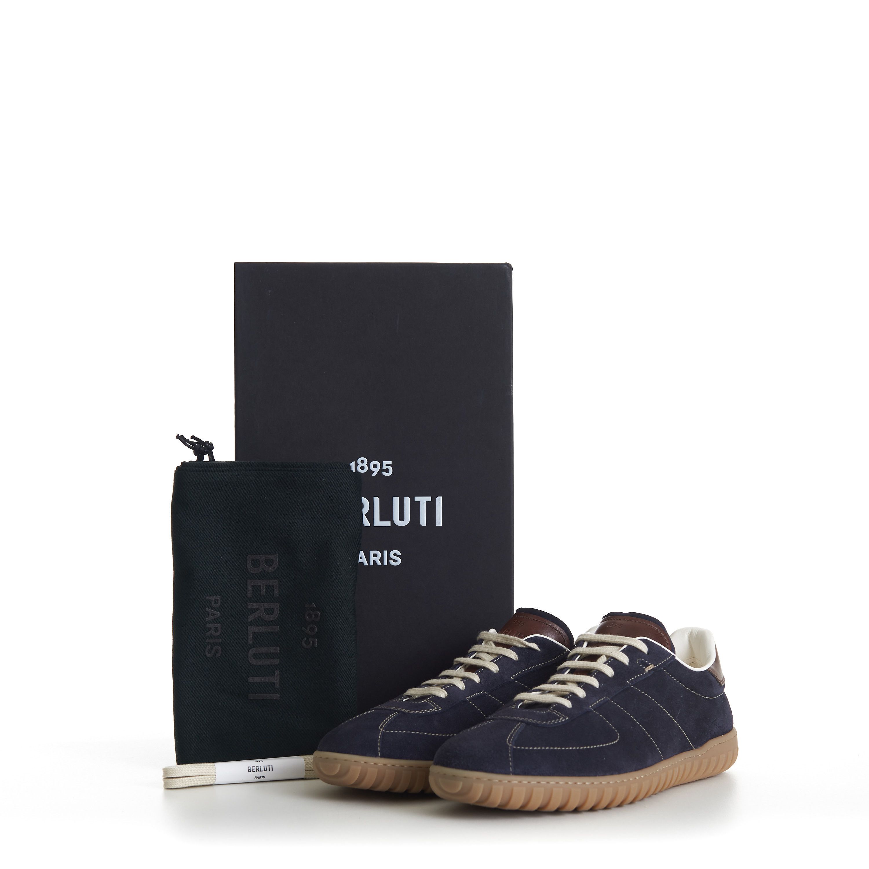 Berluti Navy Trainer Suede Sneaker - Scritto, Patina Leather Heel Size US 7 / EU 40 - 12 Thumbnail