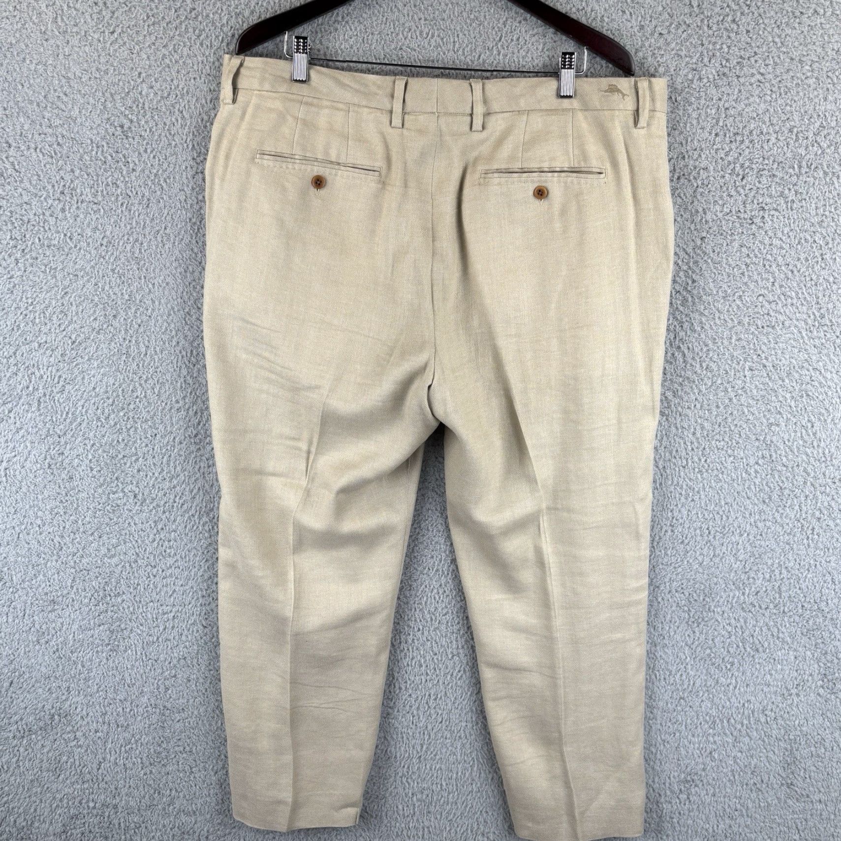 Tommy Bahama Tommy Bahama Pants Mens 38x27 Beige Latigo Beach Linen Blend Flat Front Hemmed Chino Relaxed Style Size US 38 / EU 54 - 2 Thumbnail