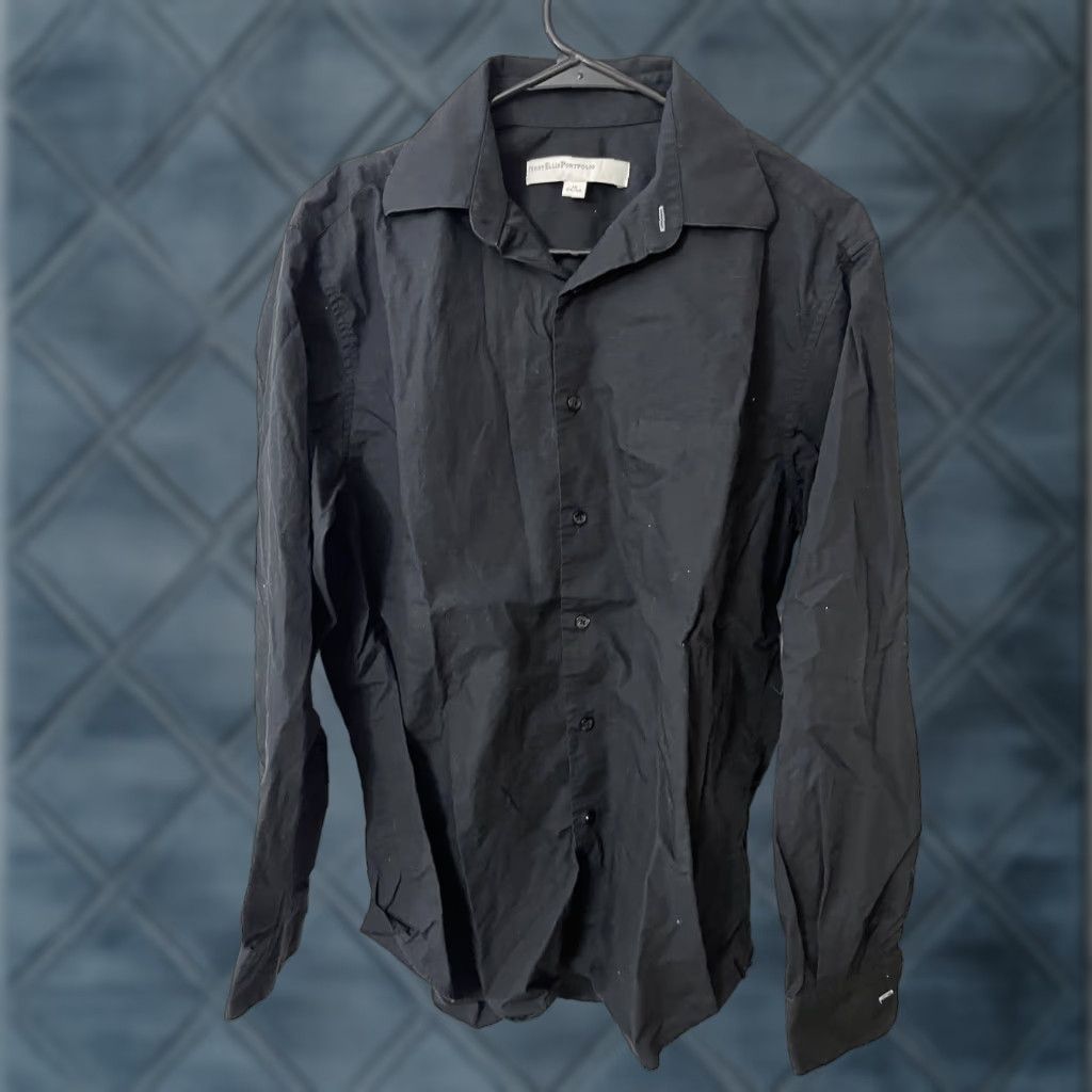 Perry Ellis PERRY ELLIS Solid Black Long Sleeve Button-Up Shirt Men Size 15-34/35 Size US M / EU 48-50 / 2 - 1 Thumbnail