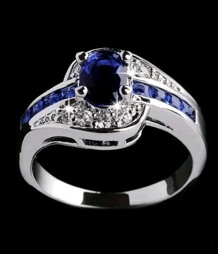 Other Oval Blue Cubic Zirconia Gemstone Ring Size 6 Size ONE SIZE - 1 Thumbnail