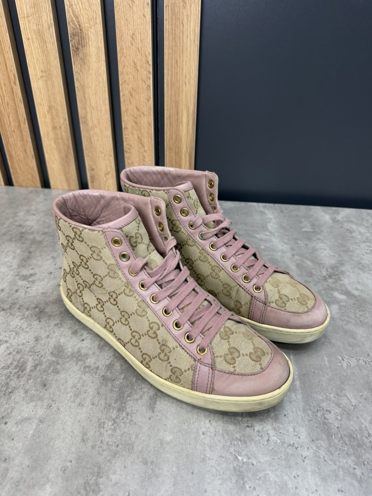 Gucci Gucci GG Monogram High Top Sneakers Pink Canvas Women Size US 8 / IT 38 - 2 Thumbnail