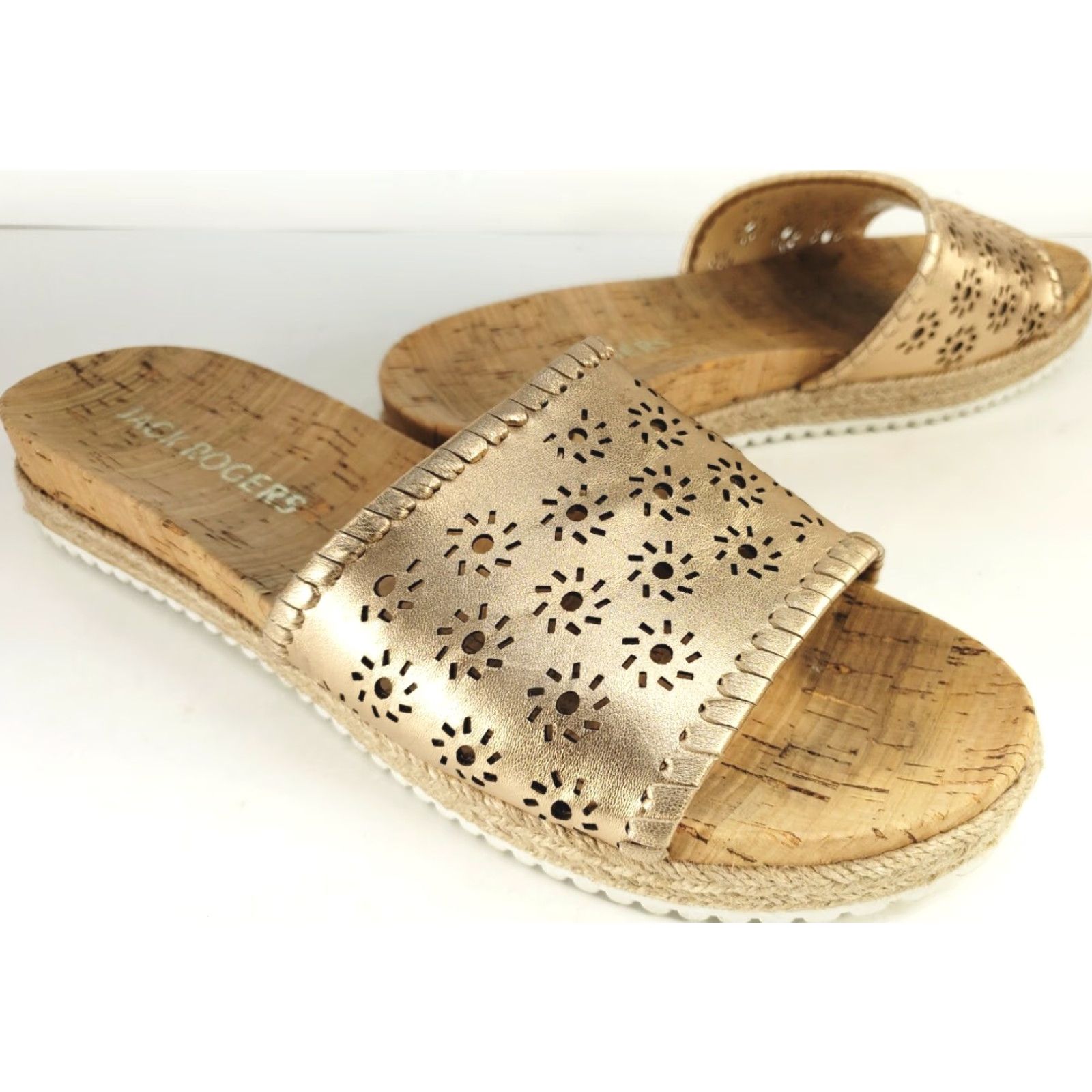 Jack Rogers Jack Rogers Women's 9M Metallic Floral Perforated Espadrille Cork Slide Sandal Size US 9 / IT 39 - 2 Thumbnail