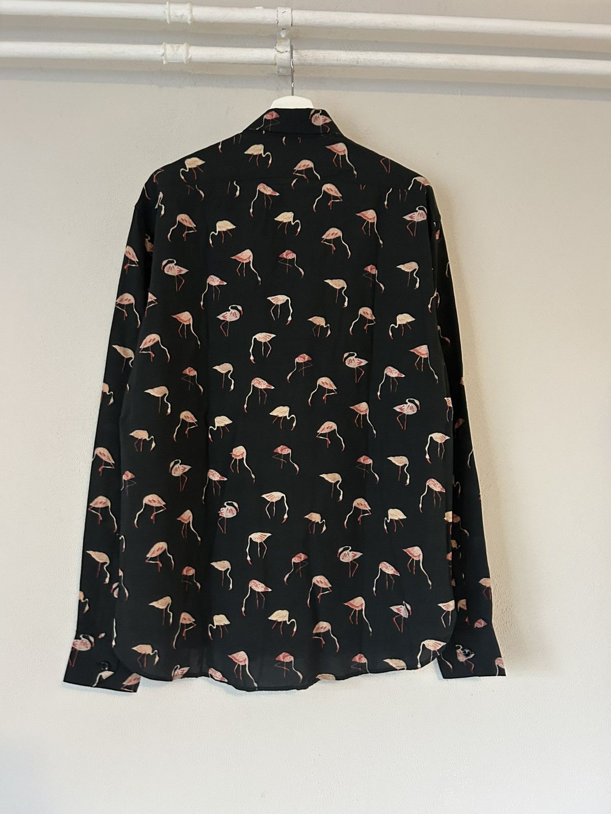 Saint Laurent Paris Saint Laurent Flamingo Print Button-Up Shirt, Black, Viscose Size US L / EU 52-54 / 3 - 14 Thumbnail