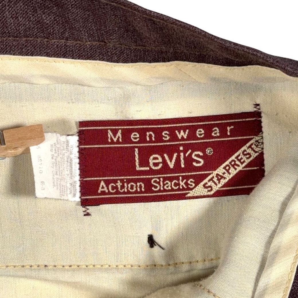Levi's VINTAGE Levi's Dress Pants Mens 35x29 Brown Slacks Flare 70s Action Talon Zip Hook & Eye Size US 35 - 5 Thumbnail