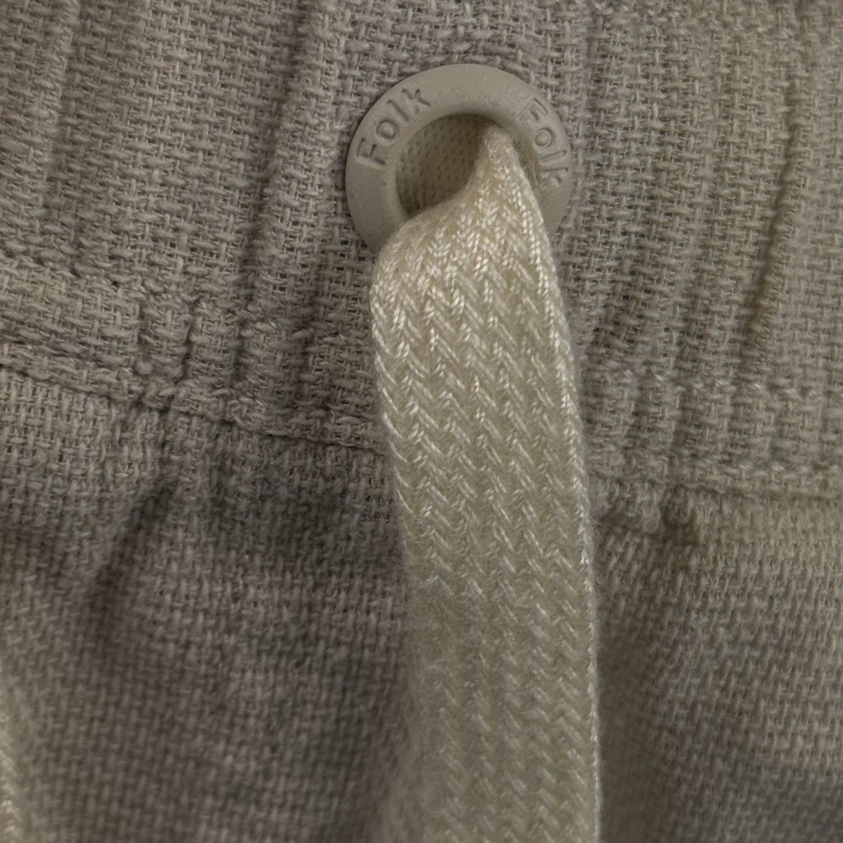 Folk Folk Beige Linen Drawstring Shorts / Aztec Hem Embroidery Size US 34 / EU 50 - 7 Thumbnail