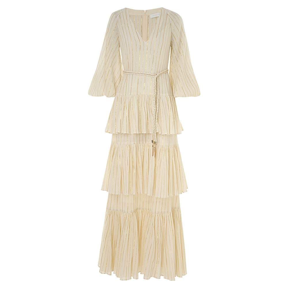 Zimmermann oc11z0525 Waverly Tiered Midi Dress in Ivory & Gold Size S / US 4 / IT 40 - 1 Thumbnail