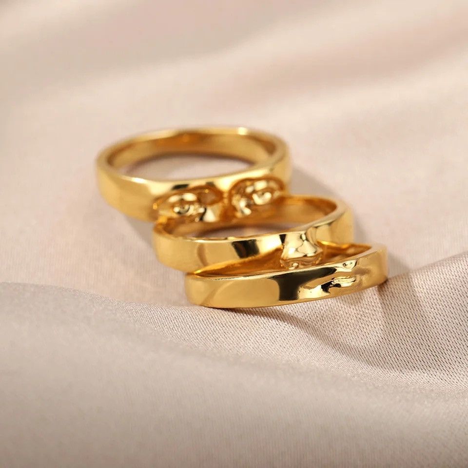Jewelry Gold Color 3Pc/Set Face Stack Ring( Size 7/8/9) Size ONE SIZE - 5 Thumbnail