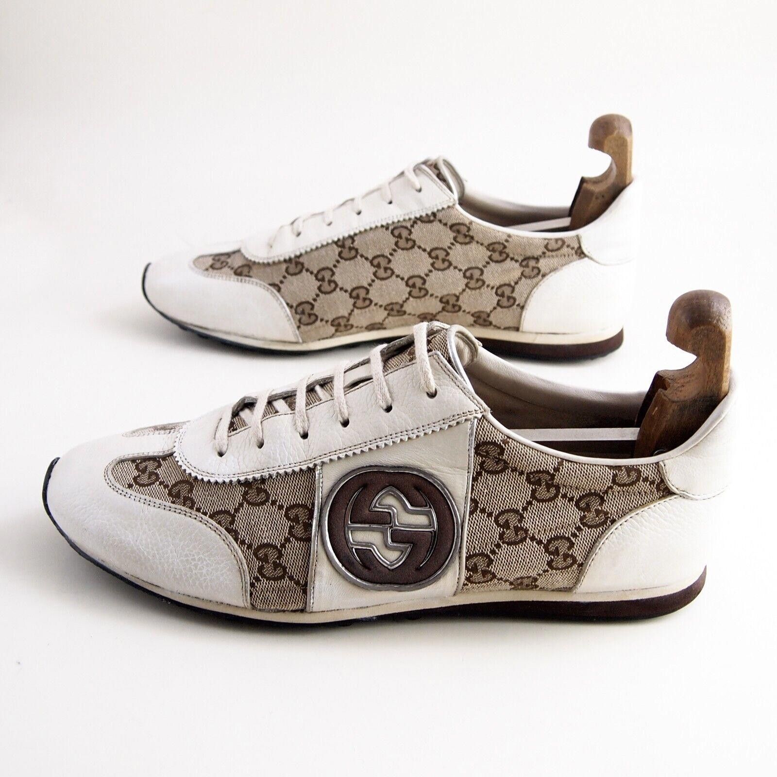 Gucci Gucci Sneakers White Leather Brown Canvas US 10.5 EU 43.5 G Size US 10.5 / EU 43-44 - 3 Thumbnail