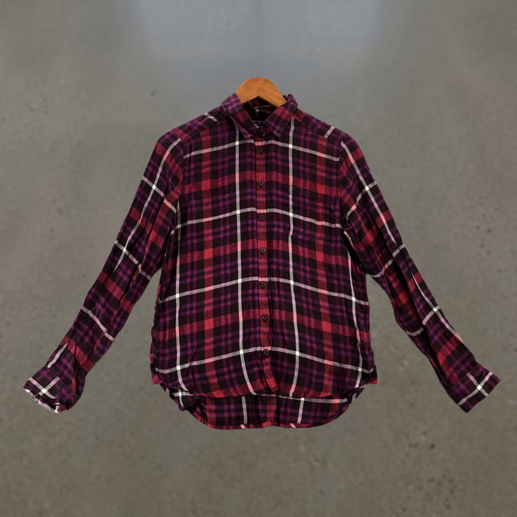 American Eagle Outfitters American Eagle Shirt Womens Small Purple Plaid Flannel Button Up Long Sleeve Size S / US 4 / IT 40 - 1 Thumbnail