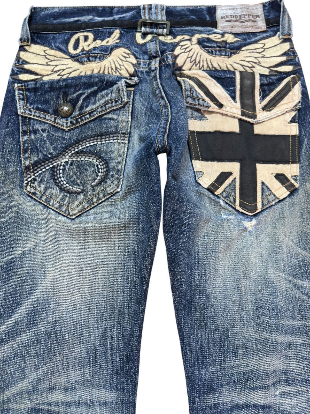 Ed Hardy Vintage Red Pepper Flare Union Jack Embroidery Denim Size US 31 - 8 Thumbnail