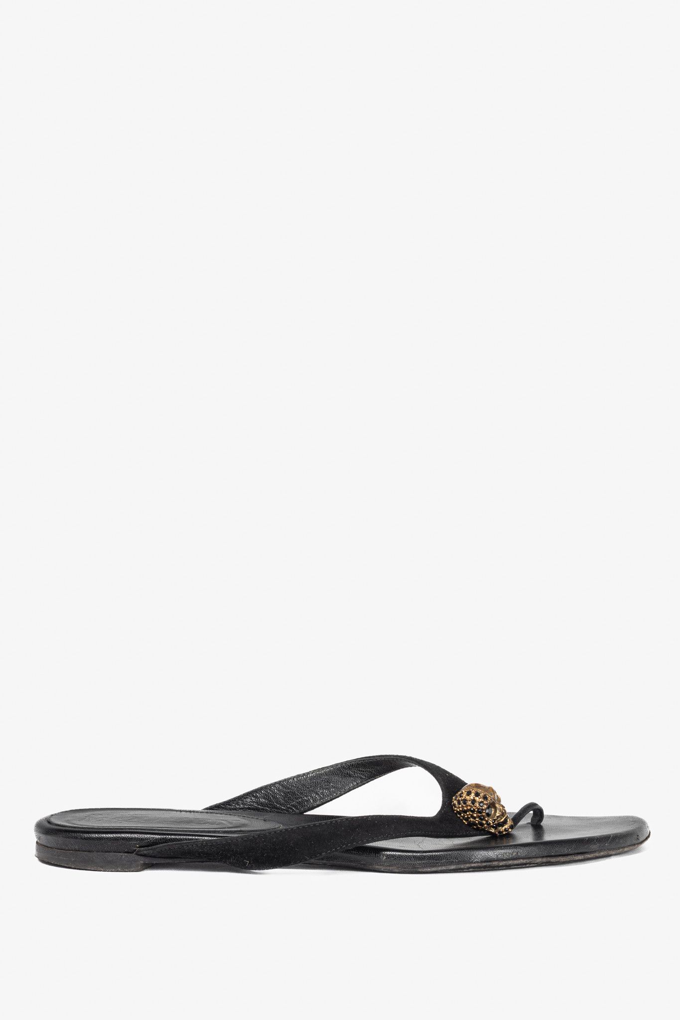 Alexander McQueen Alexander McQueen Black Suede Skull-Strap Thong Sandals Size US 8.5 / IT 38.5 - 2 Thumbnail