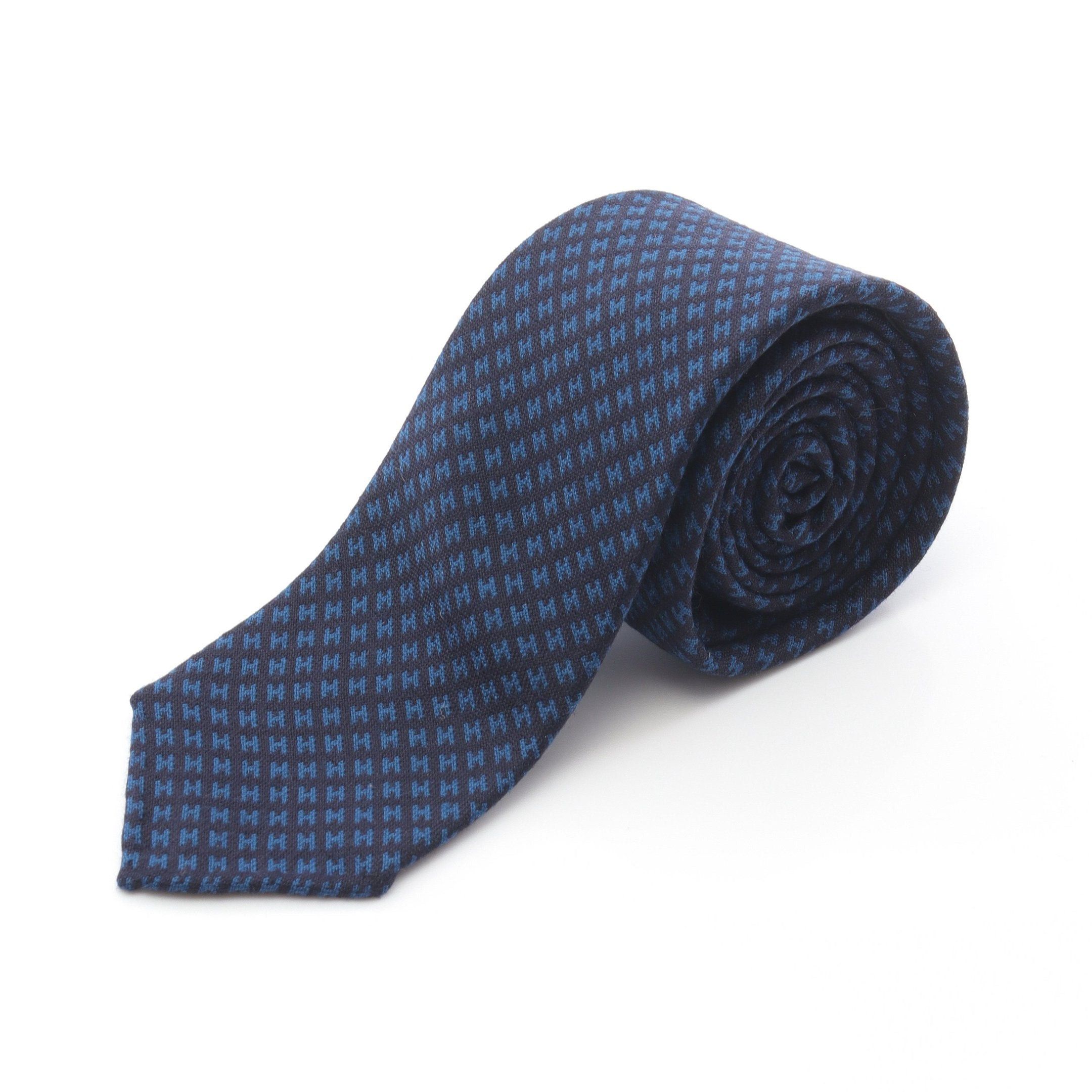 Hermes Hermes H Pattern Tie Wool Dark Navy Blue Size ONE SIZE - 1 Thumbnail