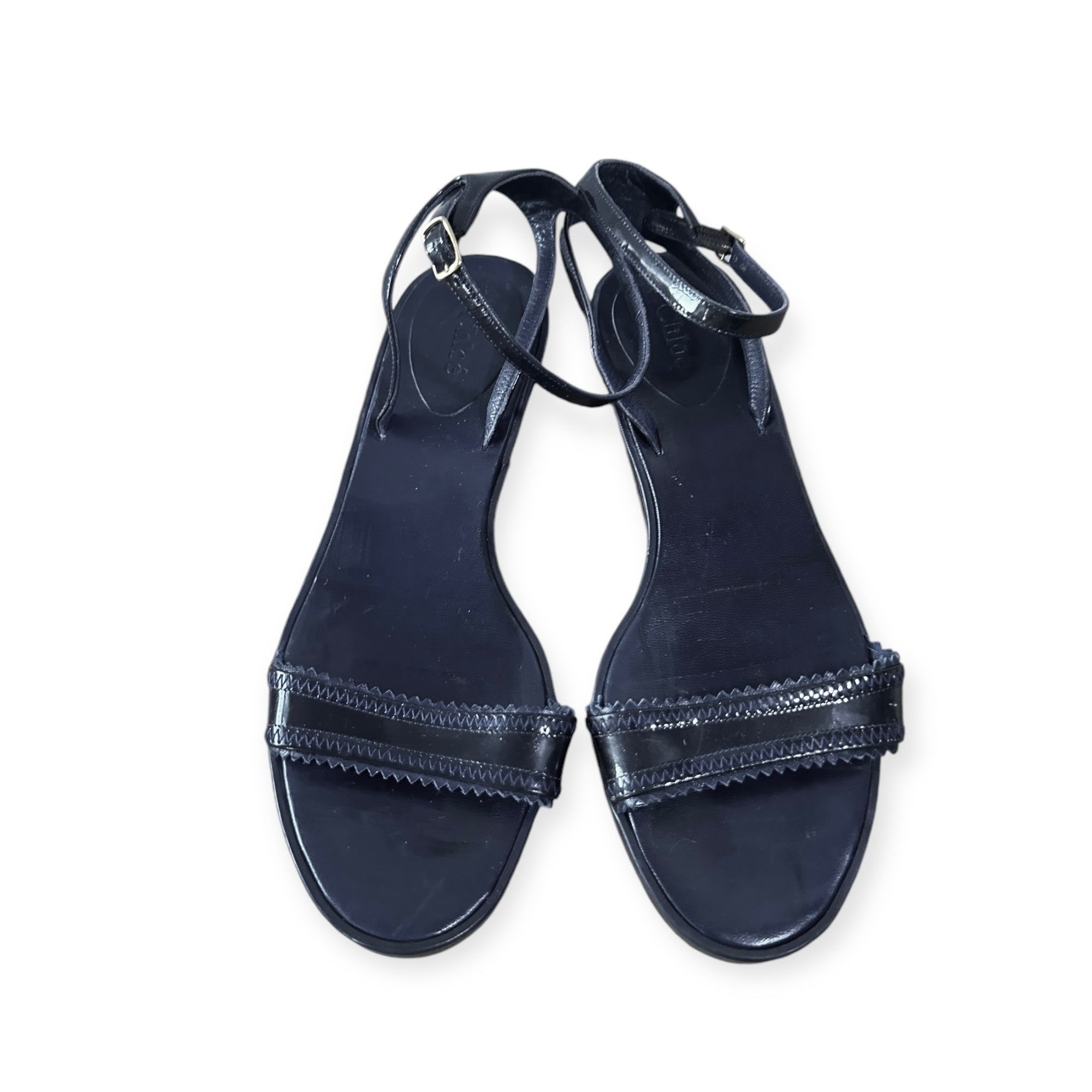 Chloe Chloe Rubber Wedge Ankle Strap Patent Sandals. Navy blue, Si Size US 8.5 / IT 38.5 - 2 Thumbnail