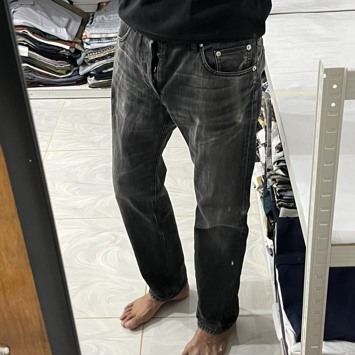 Japanese Brand B&Y United Arrows Skinny Washed Black Denim Selvedge Size US 30 / EU 46 - 12 Thumbnail