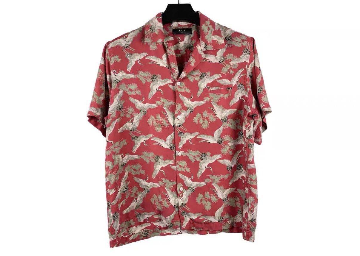 Amiri Amiri Silk Short Sleeve Shirt with Crane Print J31 Size US M / EU 48-50 / 2 - 1 Thumbnail