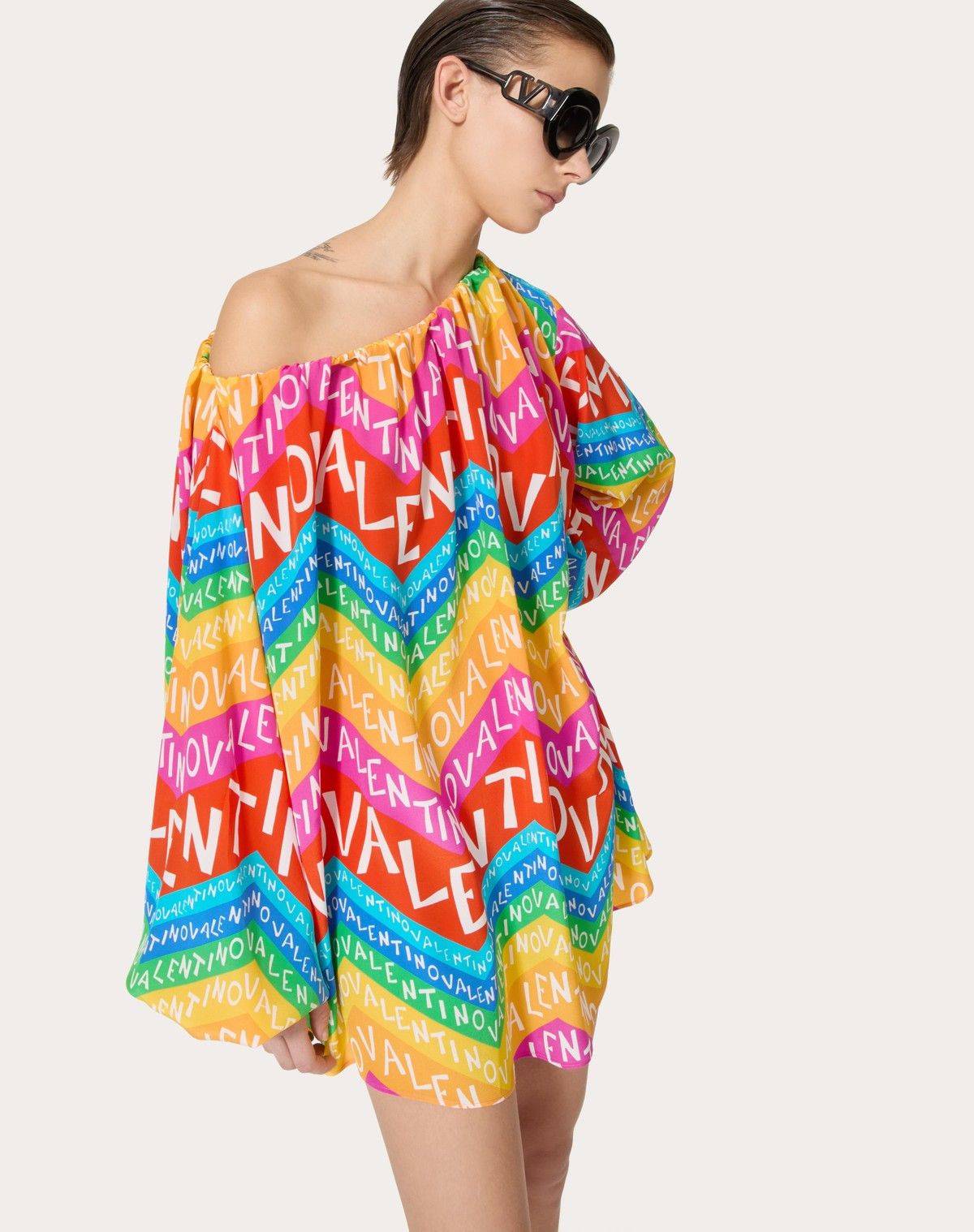 Valentino o1s1wg110525 Crepe De Chine Short Dress in Multicolor Size L / US 10 / IT 46 - 5 Thumbnail