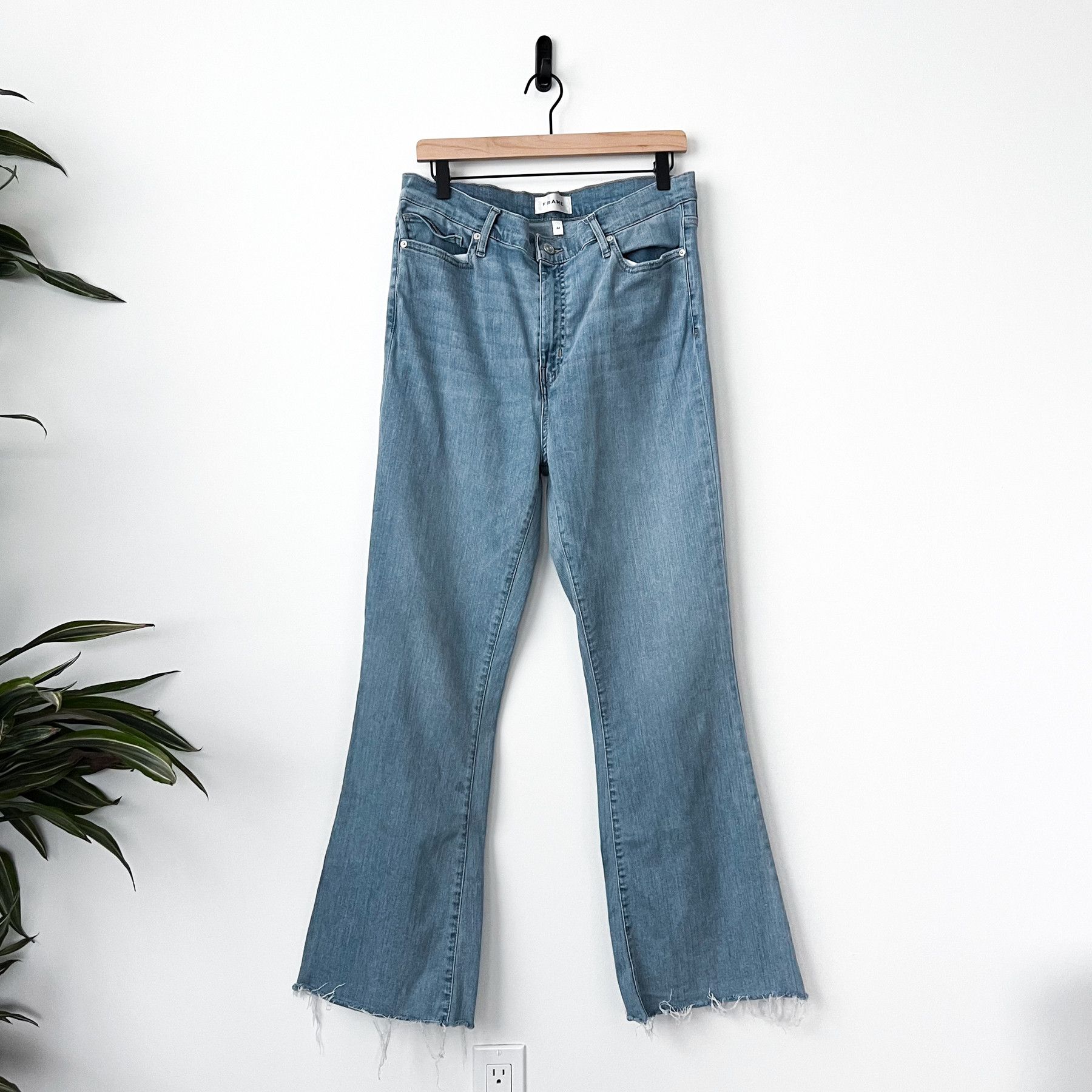 Awesome Frame Vintage Wash Boot Cut Raw Hem Denim Jeans