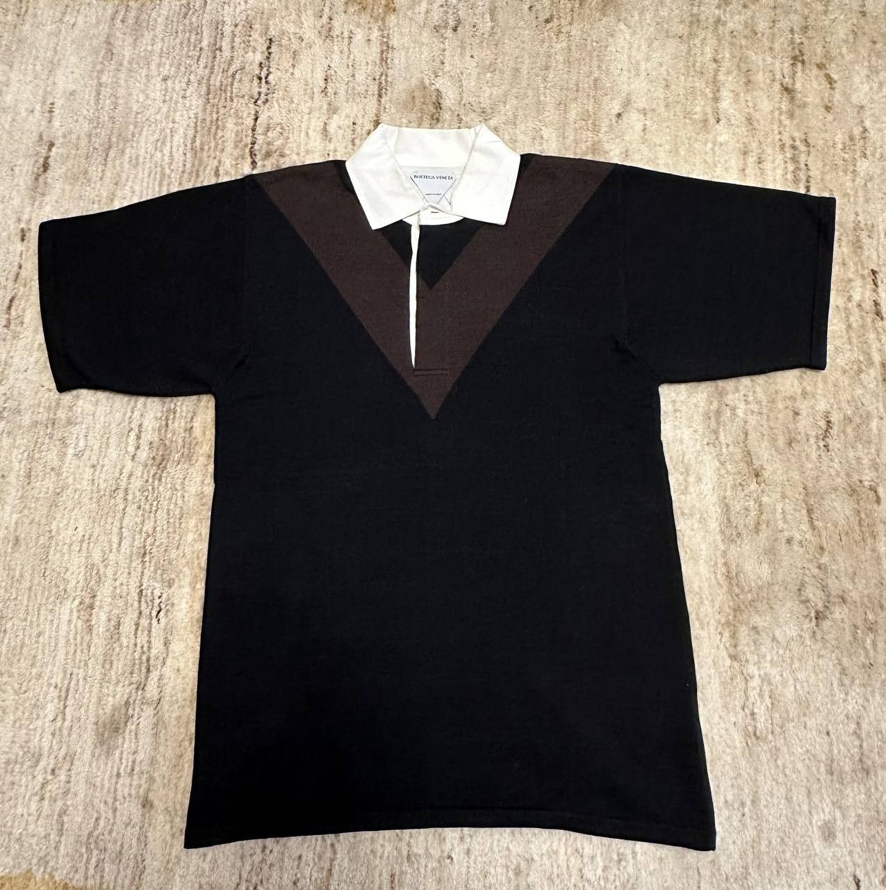Bottega Veneta Bottega Veneta Black and Brown Chevron Panel Polo SS21 Size US S / EU 44-46 / 1 - 1 Thumbnail