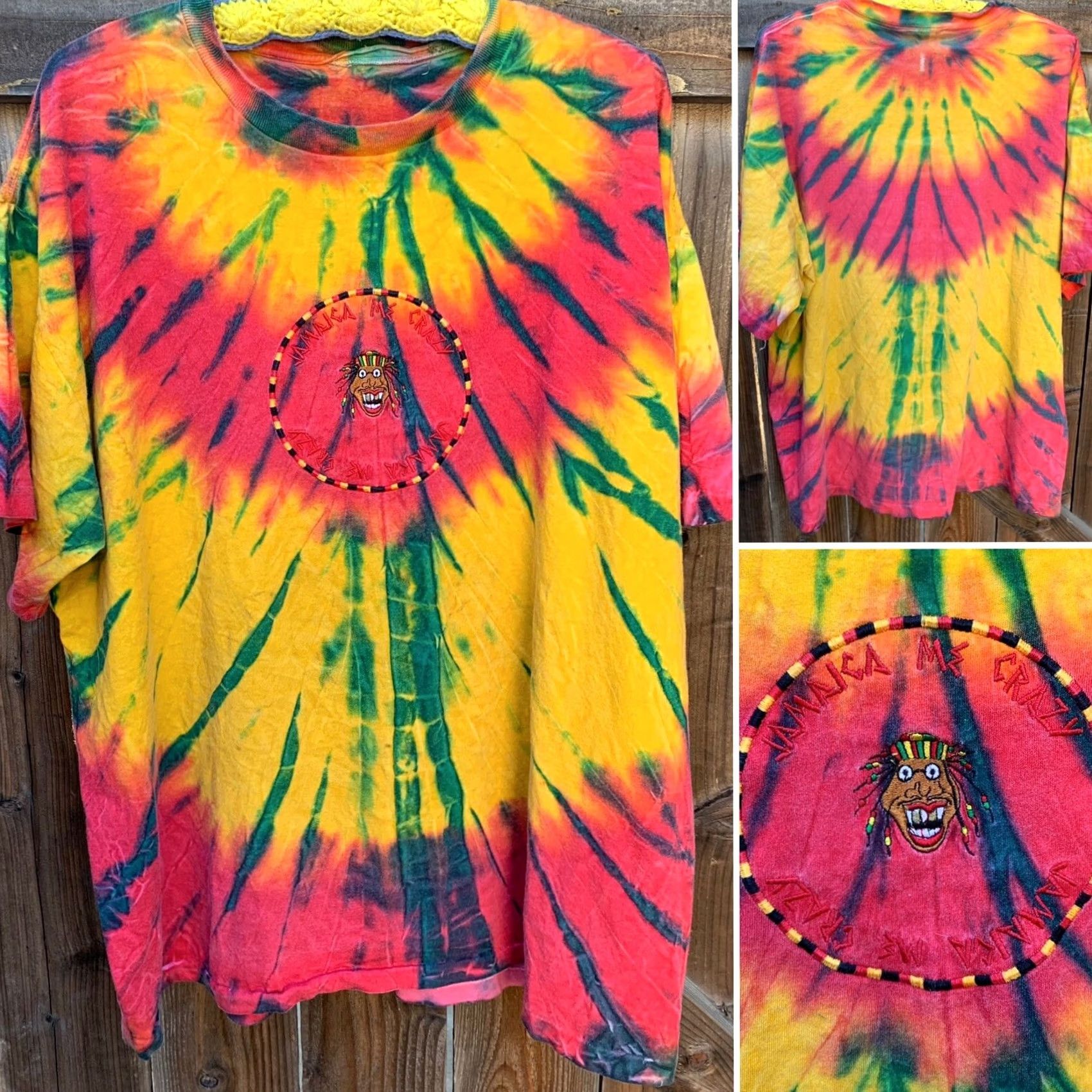 Vintage VINTAGE Jamaica Me Crazy embroidered t shirt tie dye tee single stitch 2XL or 3XL Size US XXL / EU 58 / 5 - 6 Thumbnail