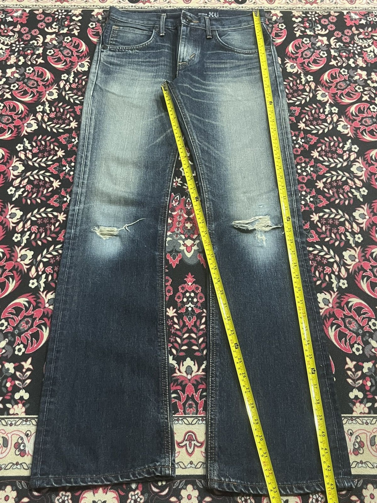 Tornado Mart Vintage Japanese Edwin XVS Dark Blue Faded Washed Flare Jean Size US 28 / EU 44 - 12 Thumbnail