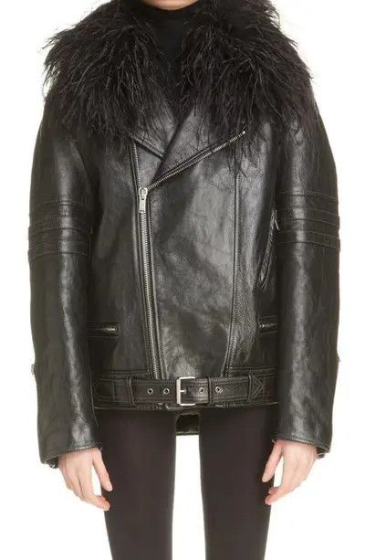 Saint Laurent Paris o1b1hav110924 Biker Jacket in Leather and Feathers in Noir Size M / US 6-8 / IT 42-44 - 5 Thumbnail