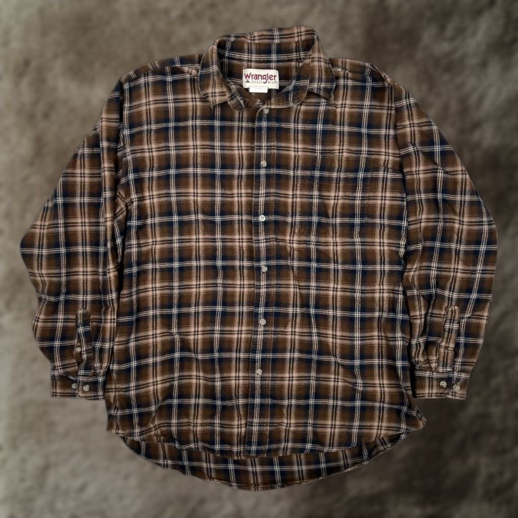 Wrangler Wrangler Rugged Wear Shirt Mens XL Brown Plaid Flannel Button Up Western Size US XL / EU 56 / 4 - 1 Thumbnail