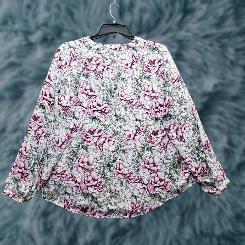 Torrid Torrid Blouse Top Womens 2 Multicolor Floral Long Sleeve Side Tie Neck Pullover Size XS / US 0-2 / IT 36-38 - 1 Thumbnail