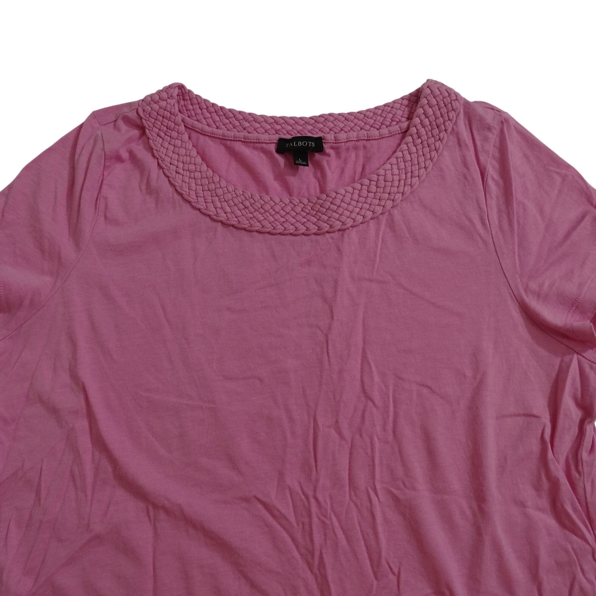 Talbots Talbots Pink Braided Neckline Short Sleeve Knit Top Size L Size L / US 10 / IT 46 - 2 Thumbnail