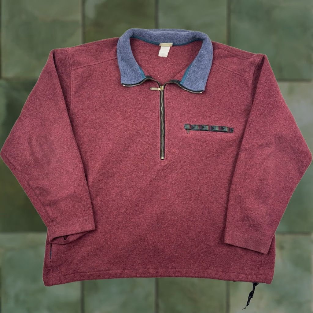 Vintage VINTAGE L.L. Bean Jacket Quarter Zip Fleece Red XL Men Outdoor Nature 90s Collared Zip Size US XL / EU 56 / 4 - 1 Thumbnail