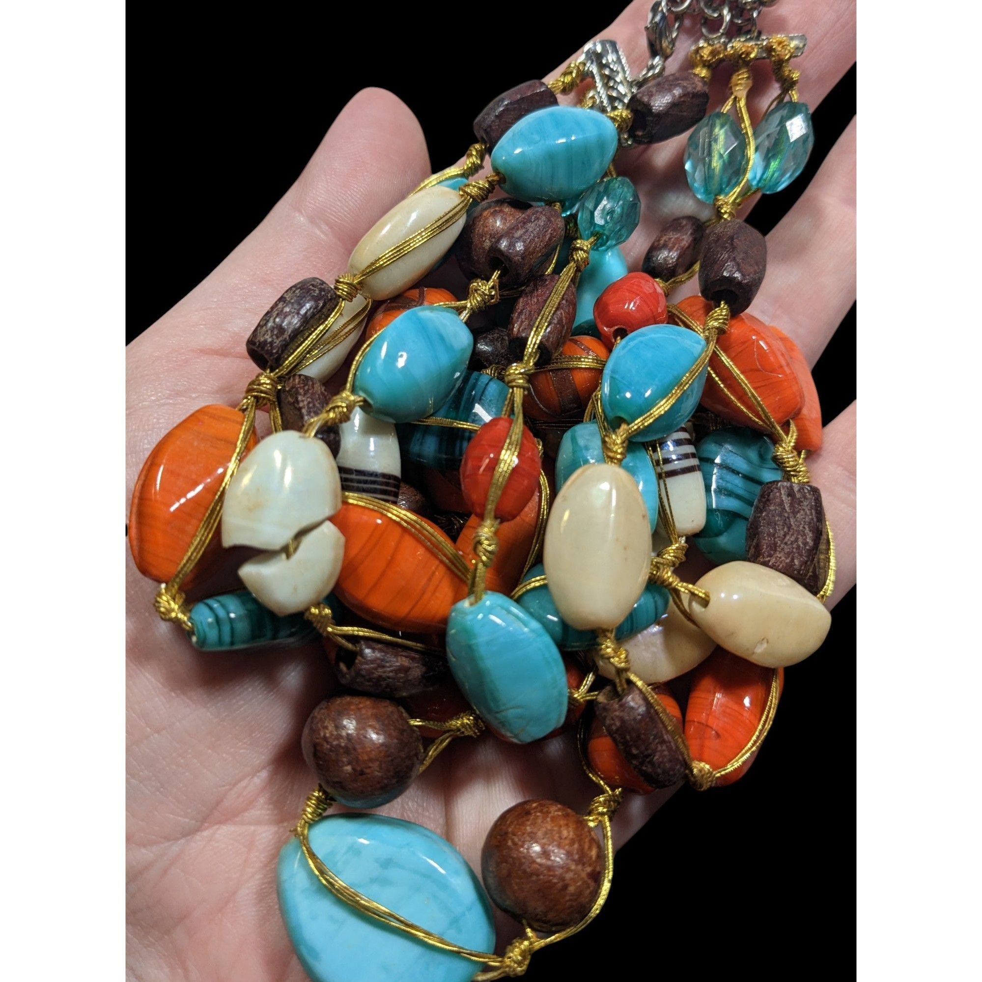 Other Bohemian Multilayer Blue And Orange Glass And Wood Beaded Ne Size ONE SIZE - 5 Thumbnail
