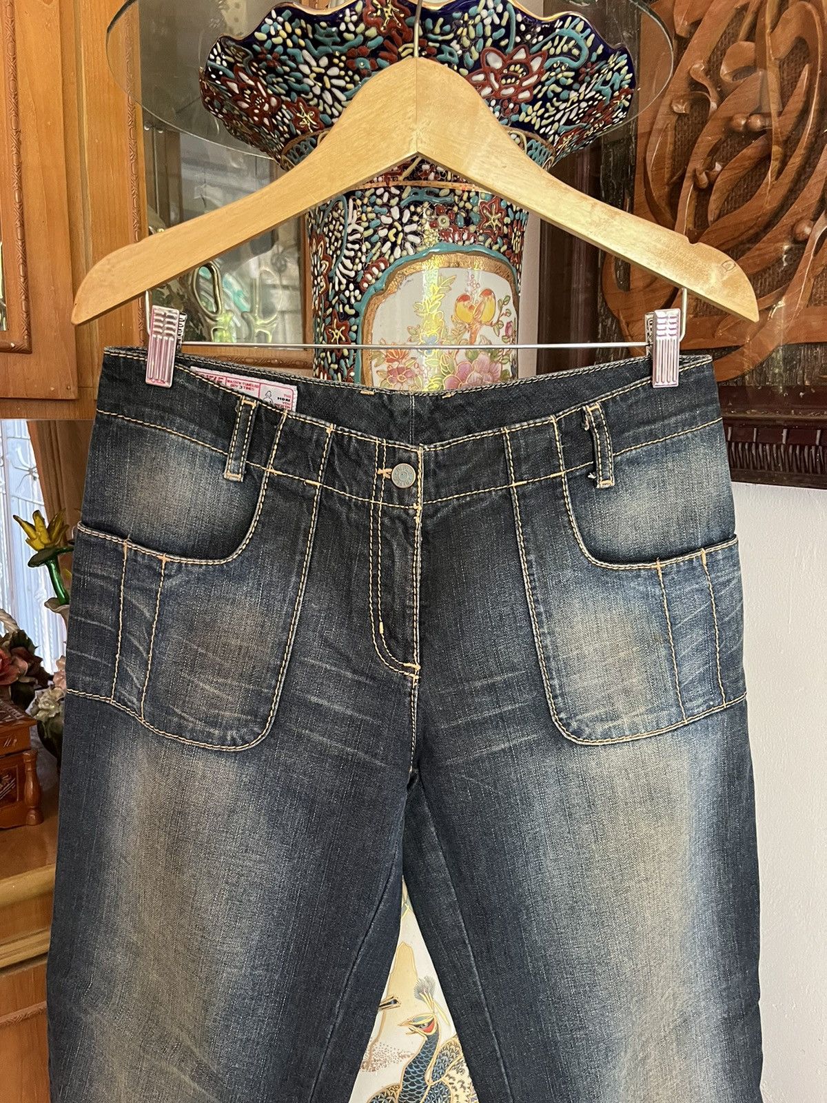 If Six Was Nine × Japanese Brand × KMRii Y2K Rifle Ultility Flared Jeans Size 33" - 2 Thumbnail