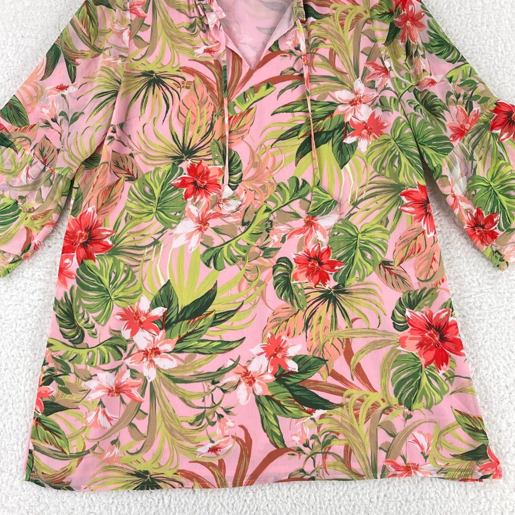 J. Jill J. Jill Pink Tropical Print Tunic Shirt Womens Medium Bell 3/4 Sleeve Pullover Size M / US 6-8 / IT 42-44 - 5 Thumbnail
