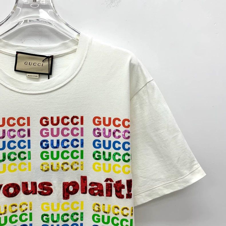 Gucci Gucci White logo printed sequin cotton round-neck short-sle Size US XS / EU 42 / 0 - 3 Thumbnail