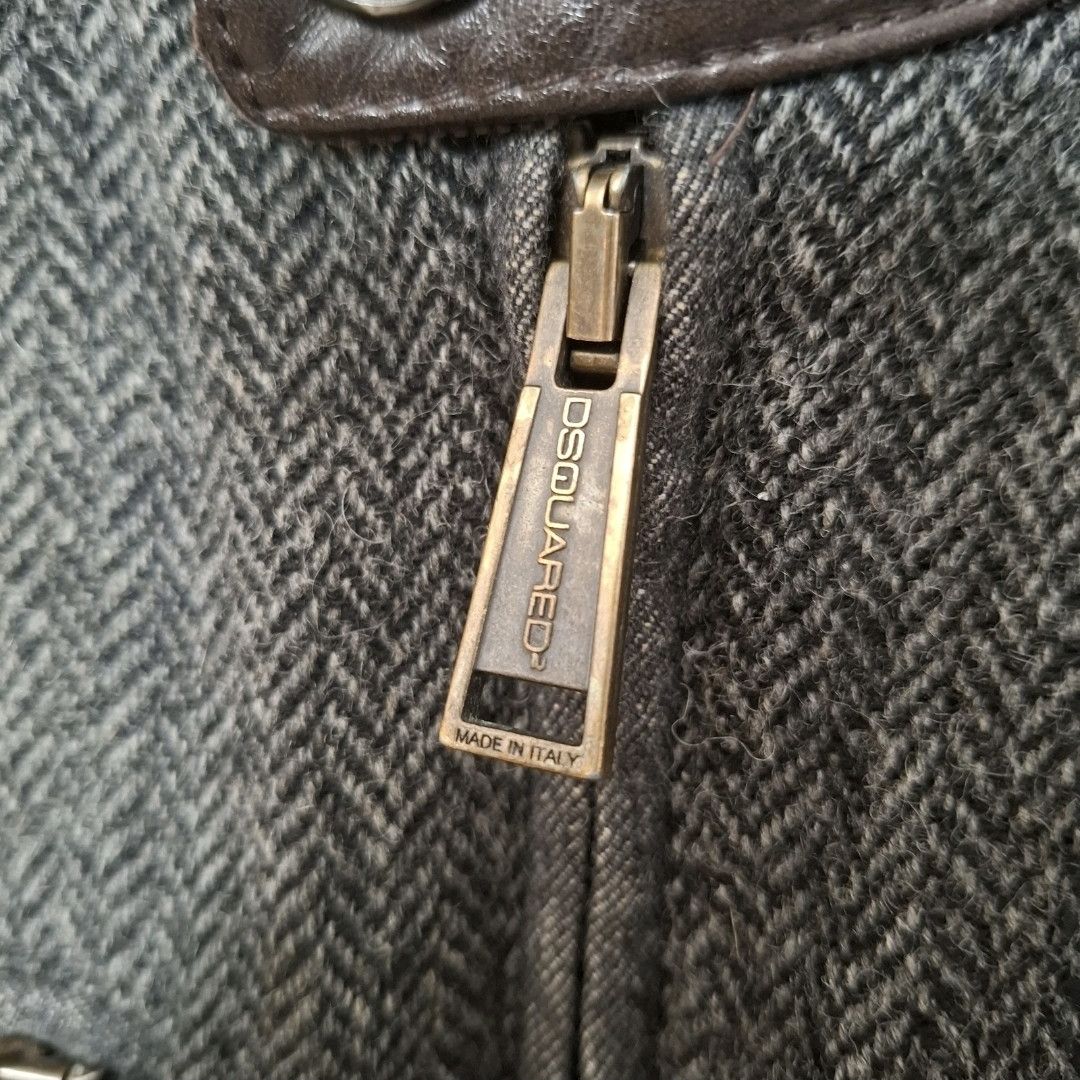 Dsquared2 DSQUARED2 Vintage Brown Leather Wool Zip Up Biker Jacket Size US XL / EU 56 / 4 - 7 Thumbnail