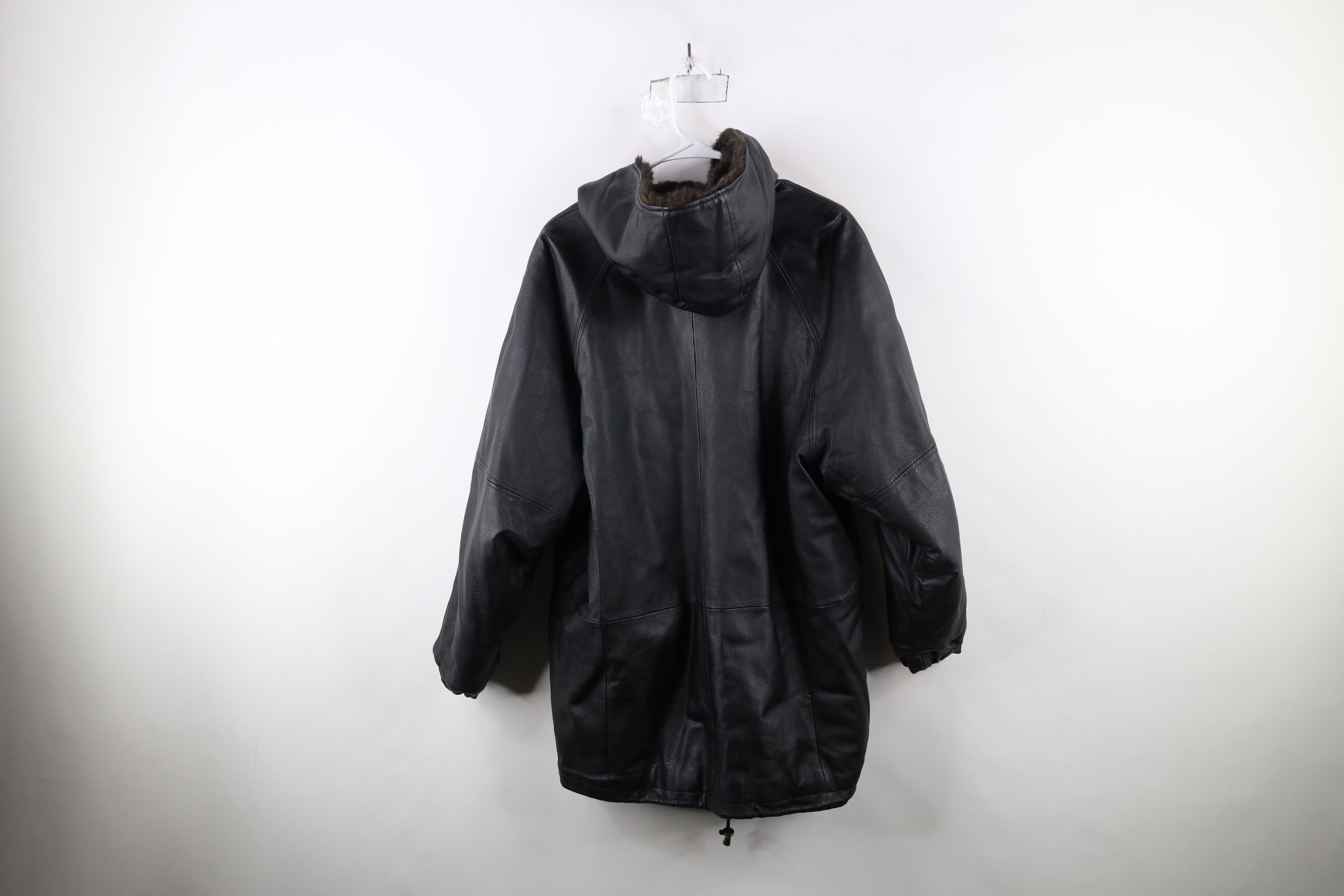 Vintage Vintage 90s Streetwear Reversible Fur Leather Hooded Jacket Size US M / EU 48-50 / 2 - 8 Thumbnail
