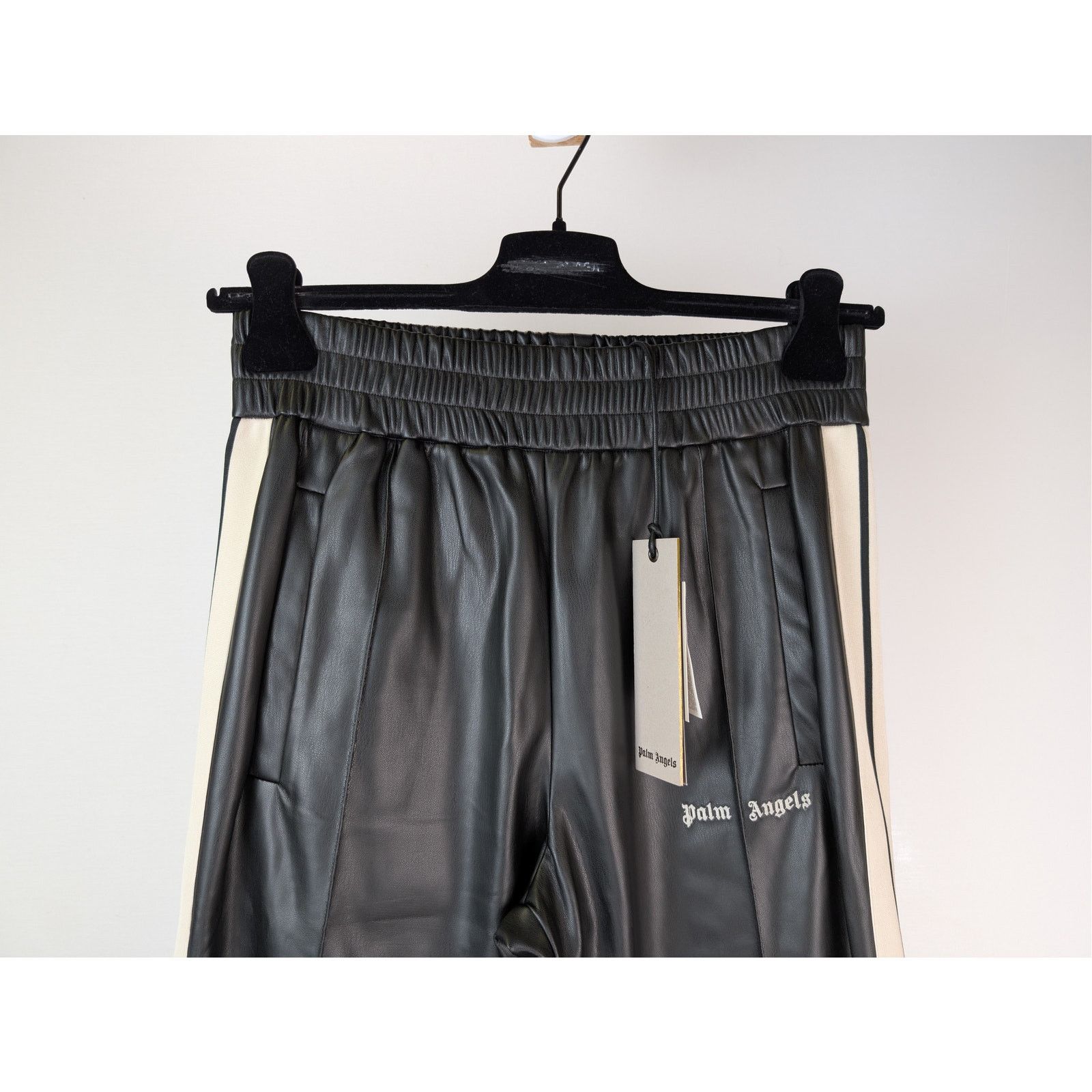 Palm Angels o1rshd1 Leather Effect Track Pants in Black / Off White Size US 32 / EU 48 - 3 Thumbnail