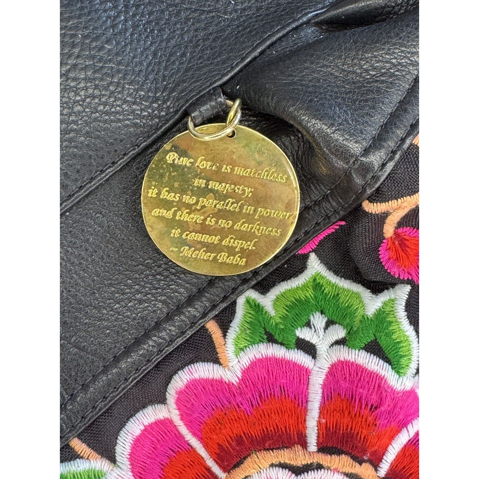 Furla × Tory Burch Blumera Embroidered Purse Womens Large Black Pink Floral Size ONE SIZE - 3 Thumbnail