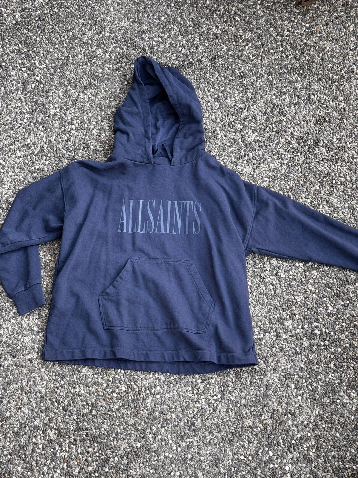 image of Allsaints Logo Hoodie Navy Blue - Size Large, Men's