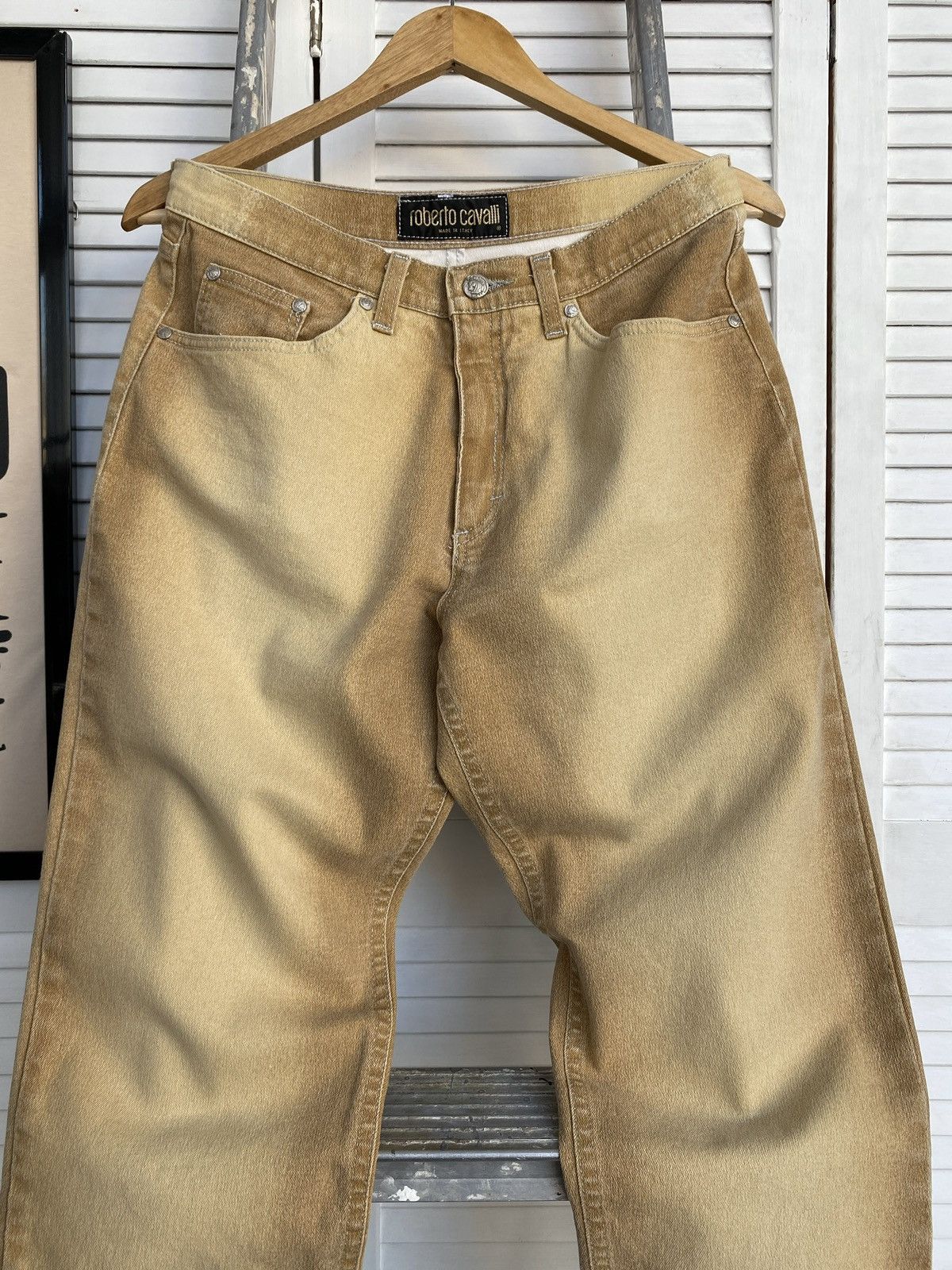 Roberto Cavalli × Vintage Roberto Cavalli Sand Wash Jeans Logo Metal Buttons & Sunset Size 29" - 4 Thumbnail