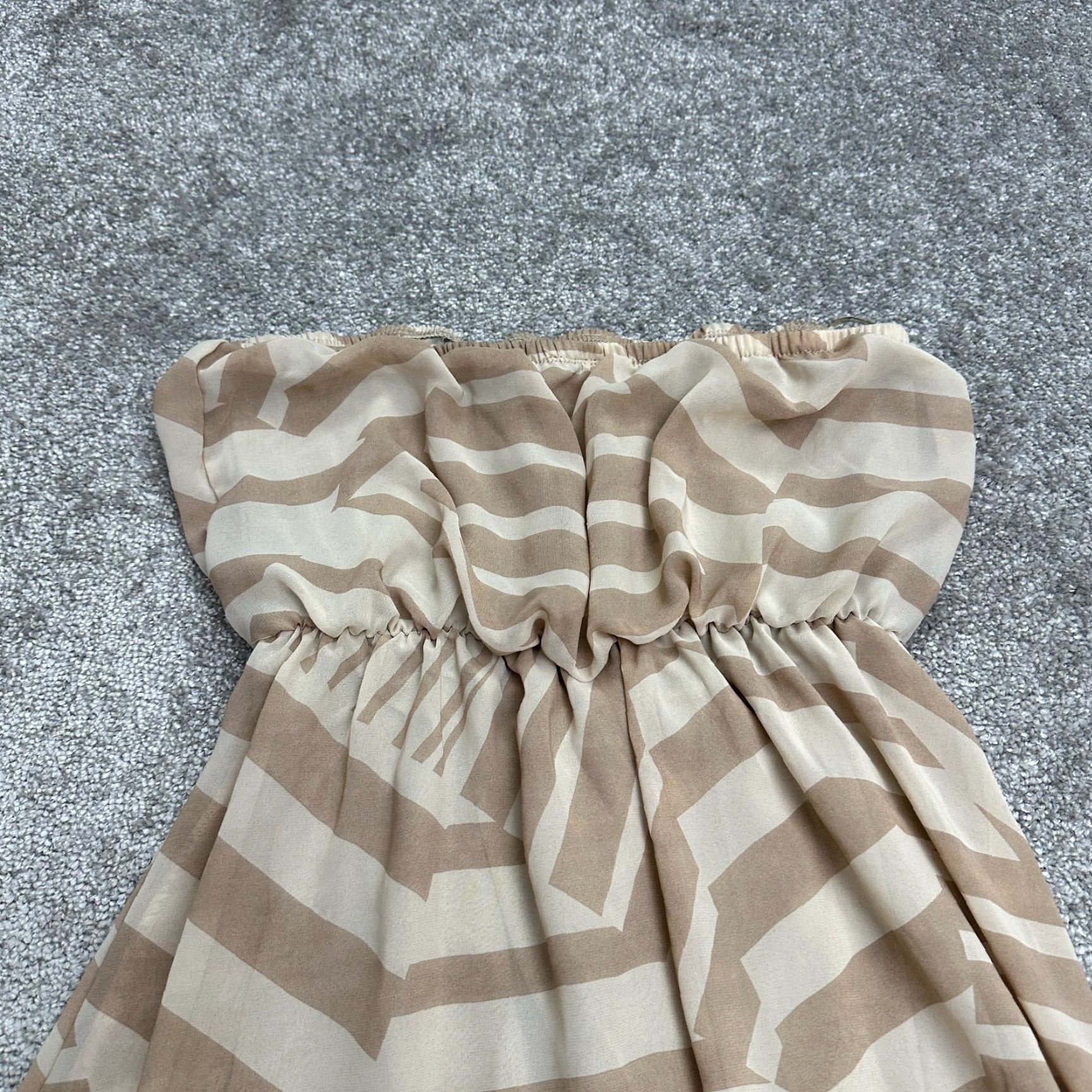 Vintage Poetry Dress Hi-Low Strapless Womens Large Brown Geometric Casual Summer Beach Size L / US 10 / IT 46 - 4 Thumbnail