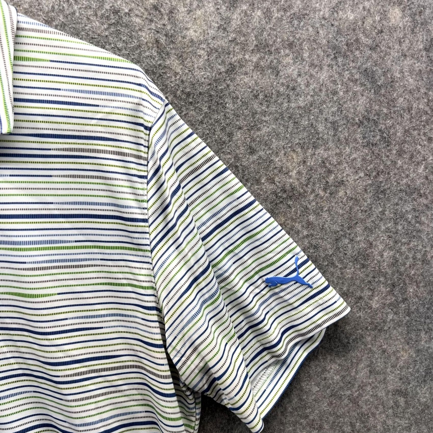Puma PUMA Polo Shirt Men Medium Gray Striped Polyester Logo Golf Shirt Adult Medium Size US M / EU 48-50 / 2 - 4 Thumbnail