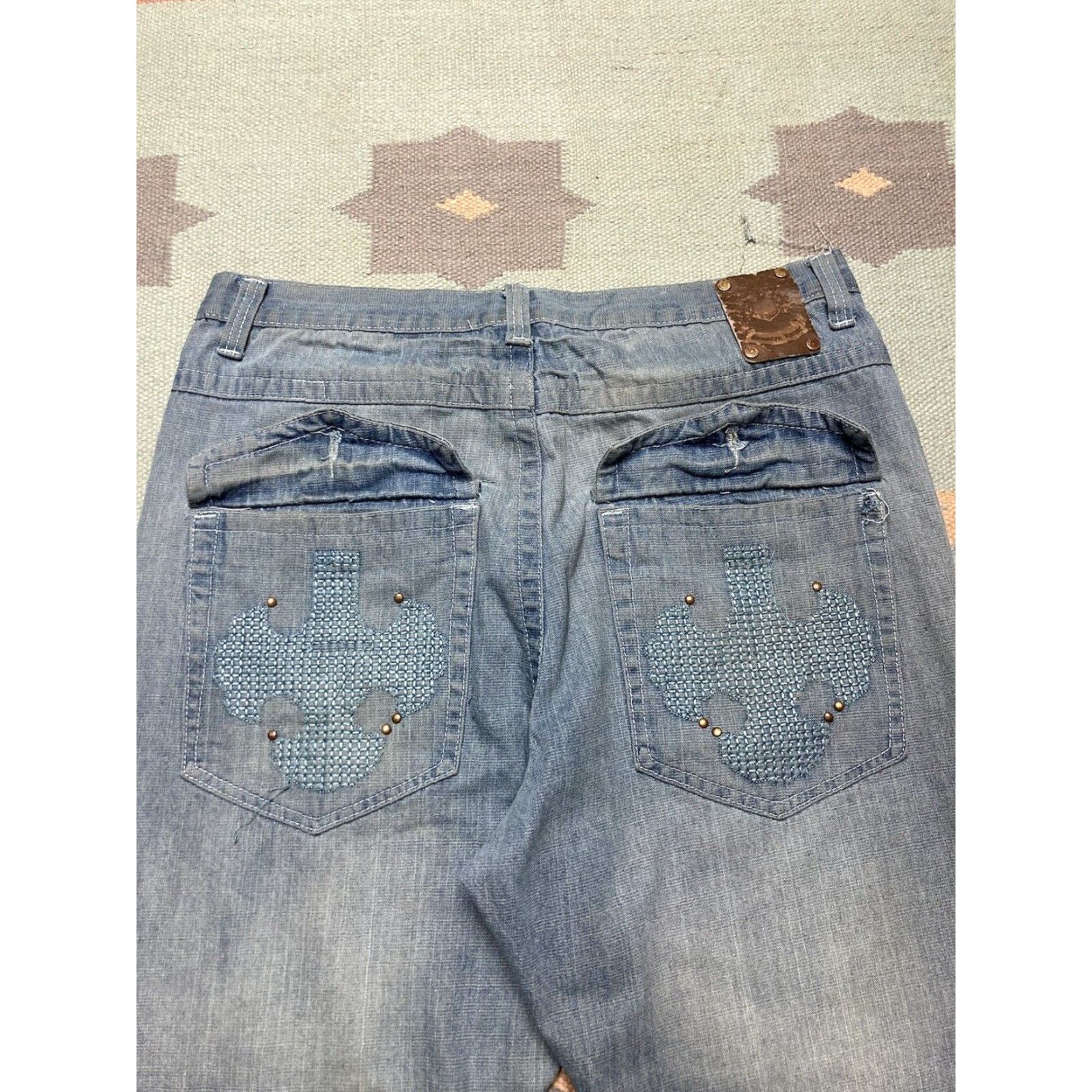 Express VINTAGE Brooklyn Xpress Baggy Jeans Embroidered Grunge 34x34 Men Blue INSEAM 34 Size US 34 / EU 50 - 4 Thumbnail