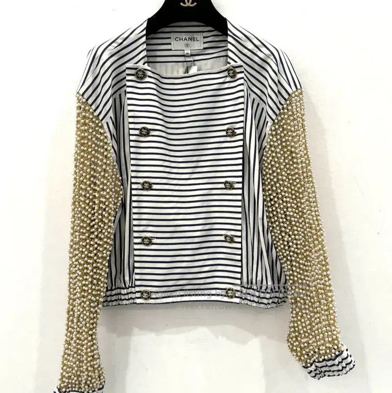 Chanel Chanel Gold Striped Cotton Women's Shirt . Size L / US 10 / IT 46 - 1 Thumbnail