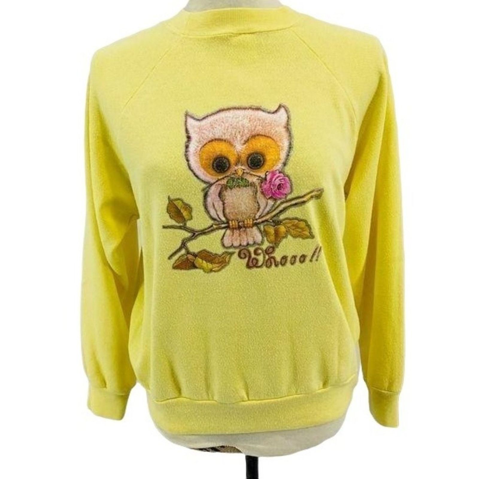 Vintage Vintage Creamy Yellow Who0o! Owl Sweatshirt Size M / US 6-8 / IT 42-44 - 4 Thumbnail
