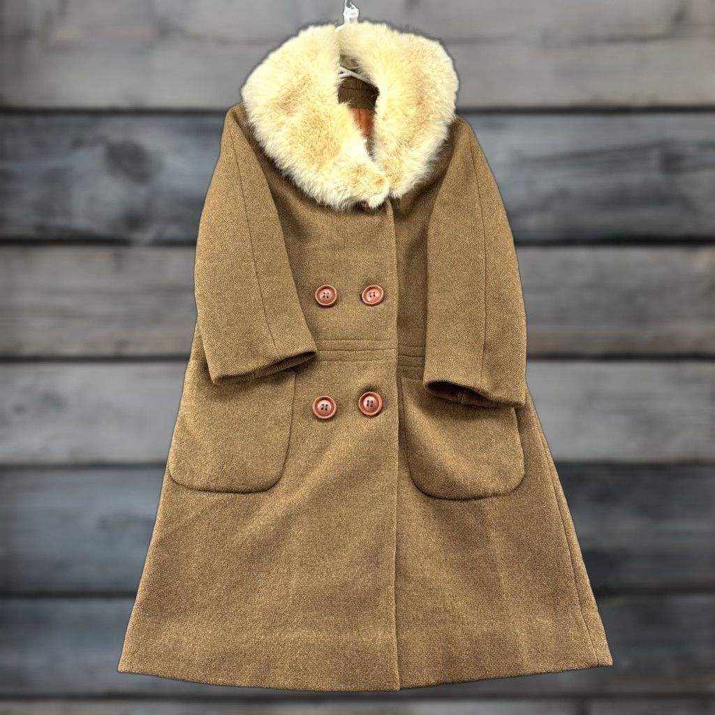 Vintage VINTAGE Union Label Wool Coat Womens M Brown Long Overcoat Faux Fur Double Breasted 50s 60s Coat Women Mens? Size M / US 6-8 / IT 42-44 - 1 Thumbnail