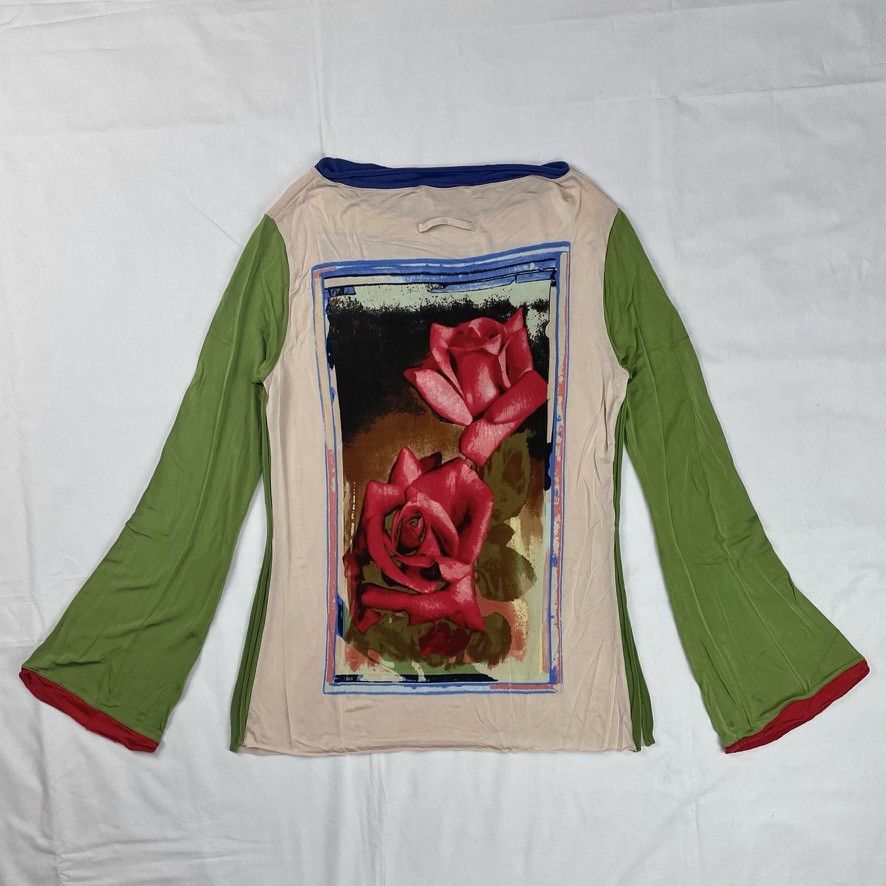 Jean Paul Gaultier 2000s Jean Paul Gaultier Rose Flared Long Sleeve Top Vintage Size XL / US 12-14 / IT 48-50 - 2 Thumbnail