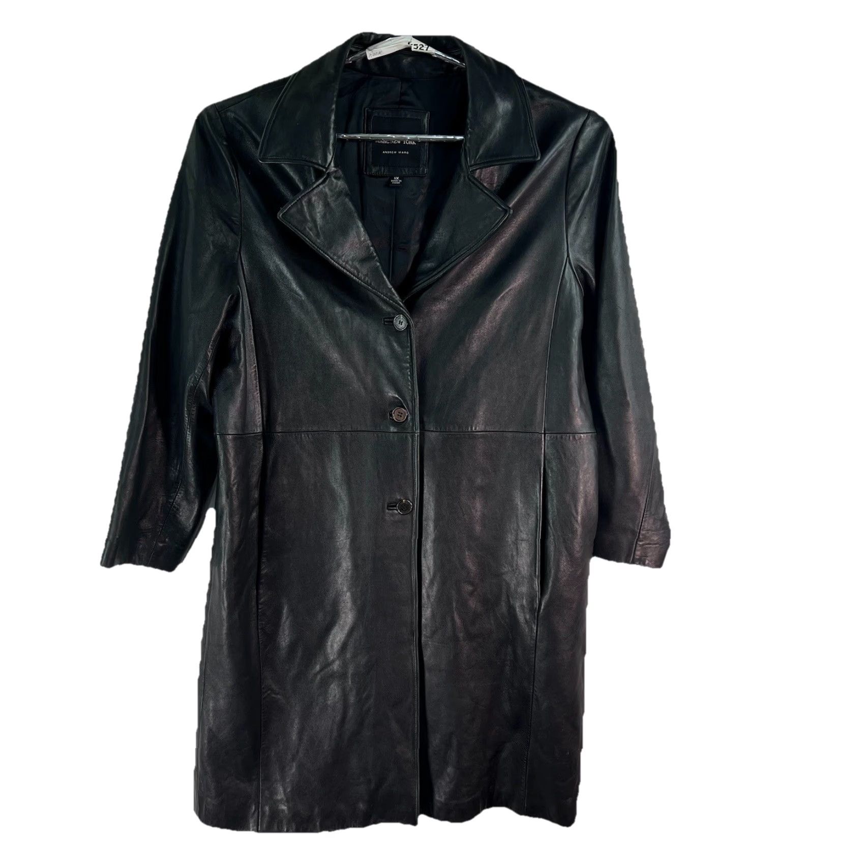 Vintage Marc New York Leather Trench Coat Women XL Black Long Sleeve Button Closure Casual Business Travel Workwear Regular Womens Size XL / US 12-14 / IT 48-50 - 2 Thumbnail